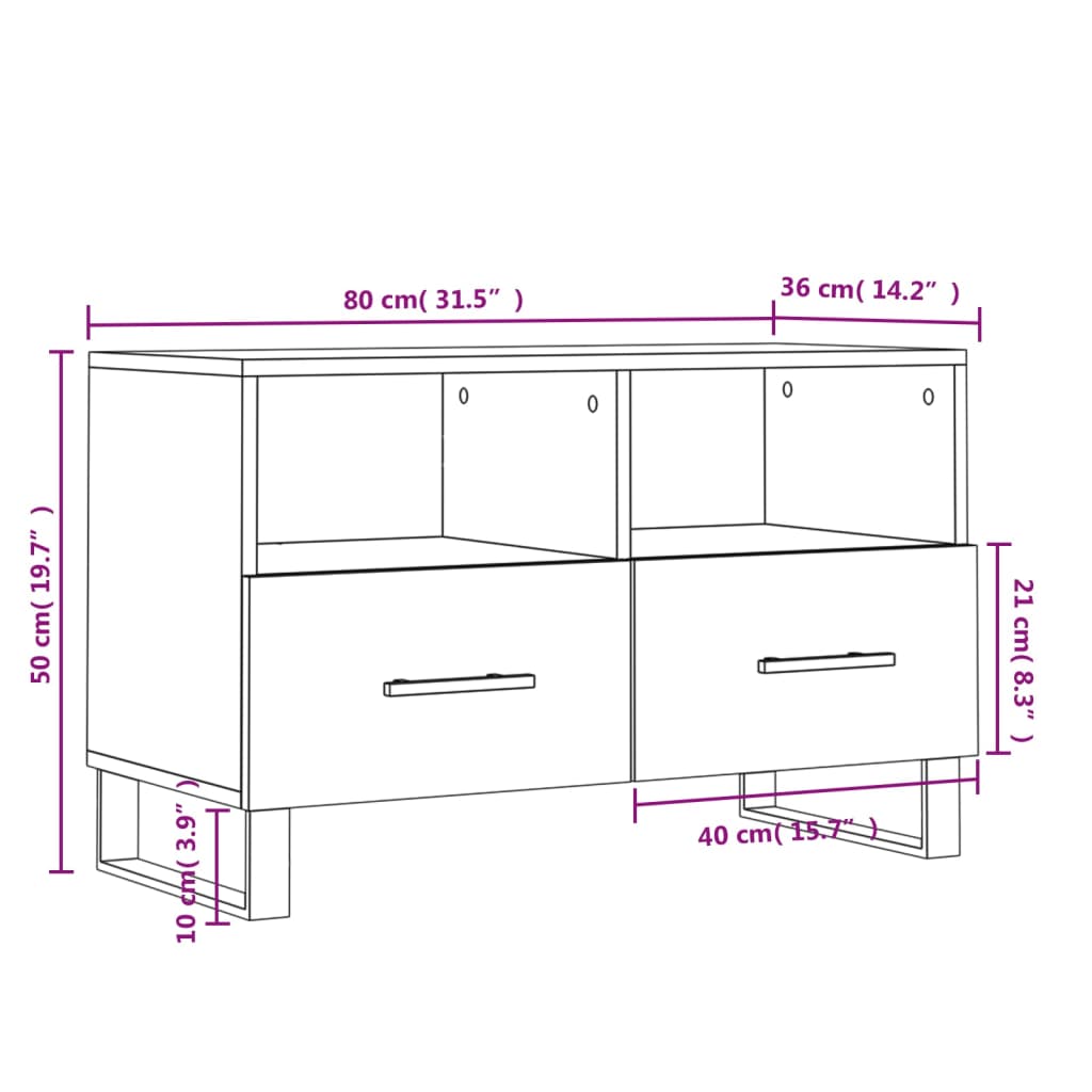 vidaXL TV-benk svart 80x36x50 cm konstruert tre