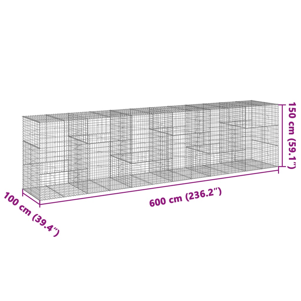 vidaXL Gabionkurv med deksel 600x100x150 cm galvanisert jern