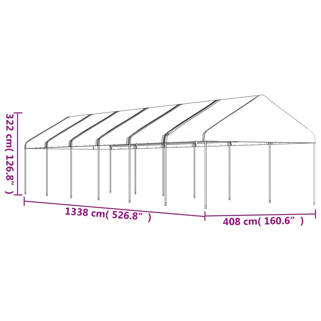 vidaXL Paviljong med tak hvit 13,38x4,08x3,22 m polyetylen