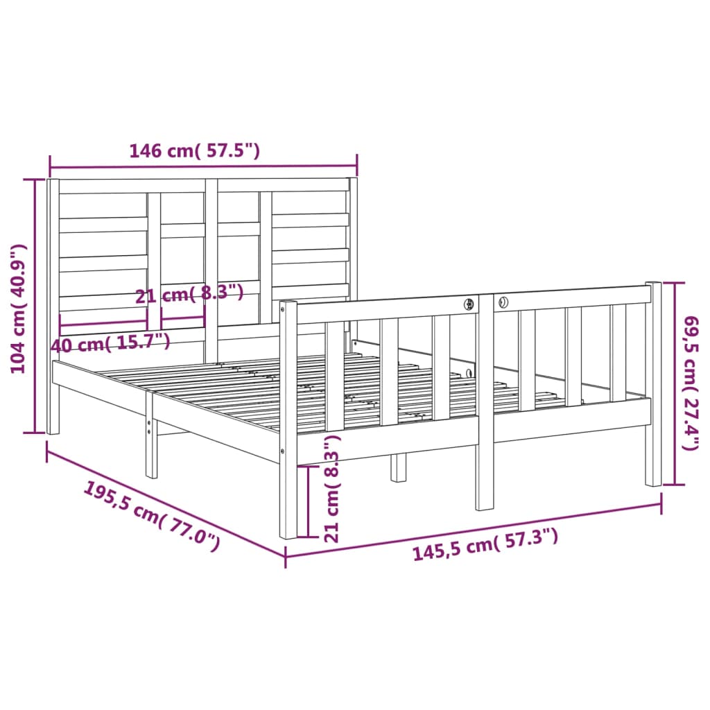 vidaXL Sengeramme svart heltre 140x190 cm