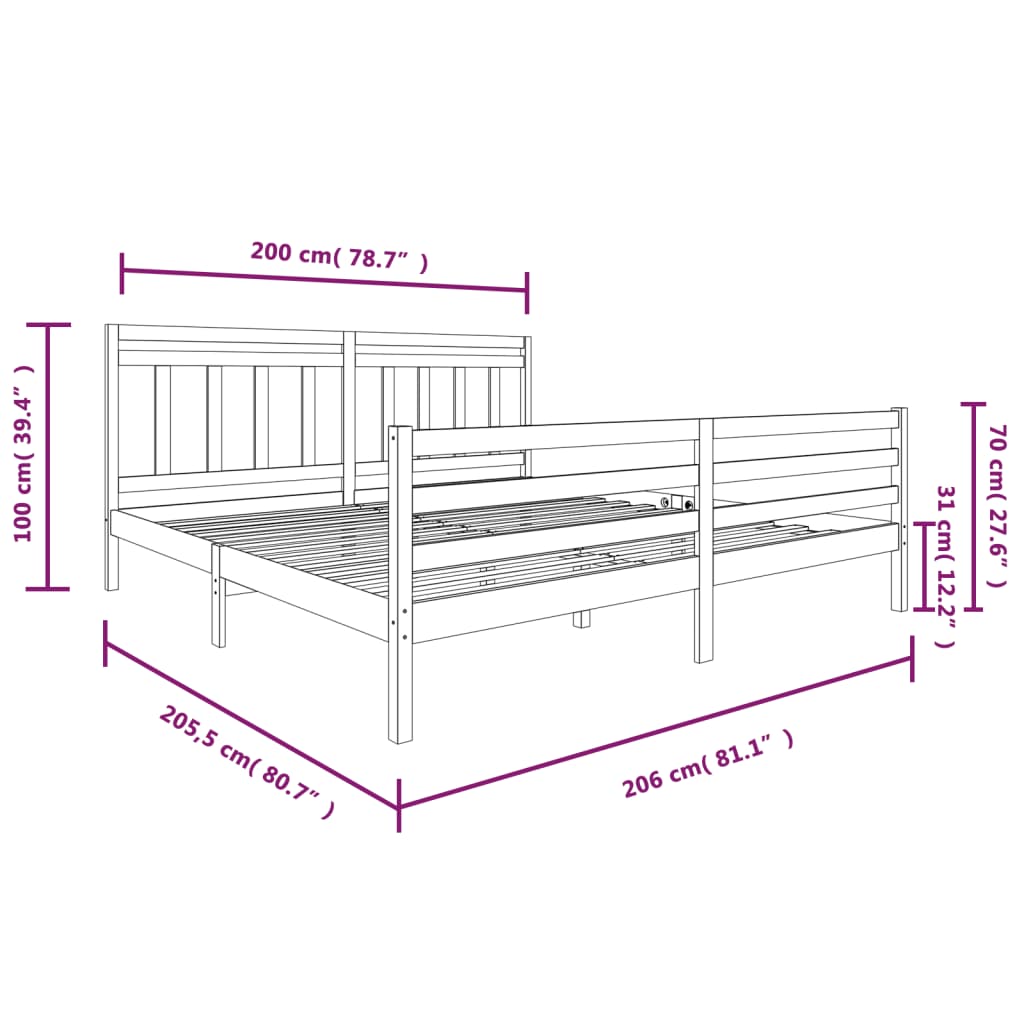 vidaXL Sengeramme heltre 200x200 cm