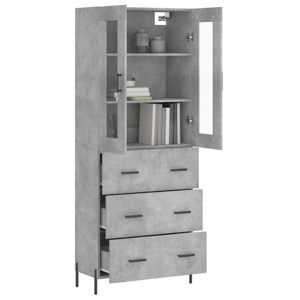 vidaXL Highboard betonggrå 69,5x34x180 cm konstruert tre