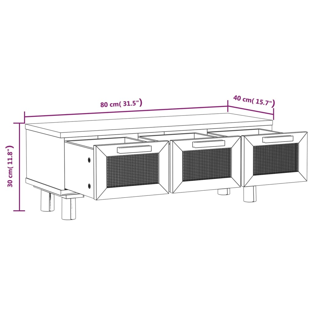 vidaXL Sidebord svart 80x40x30 cm konstruert tre og heltre furu