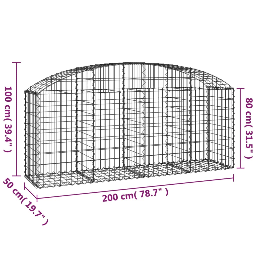 vidaXL Gabionkurv buet 200x50x80/100 cm galvanisert jern