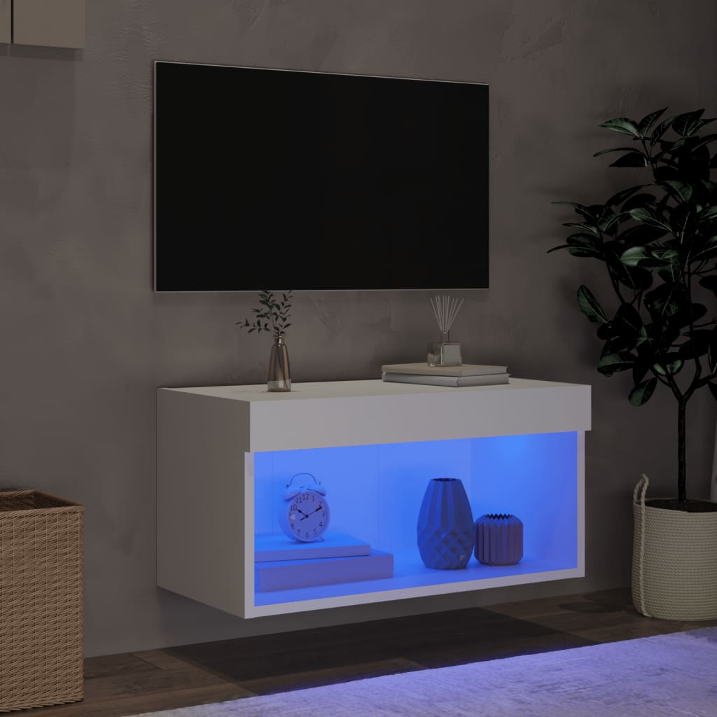 vidaXL TV-benk med LED-lys hvit 60x30x30 cm