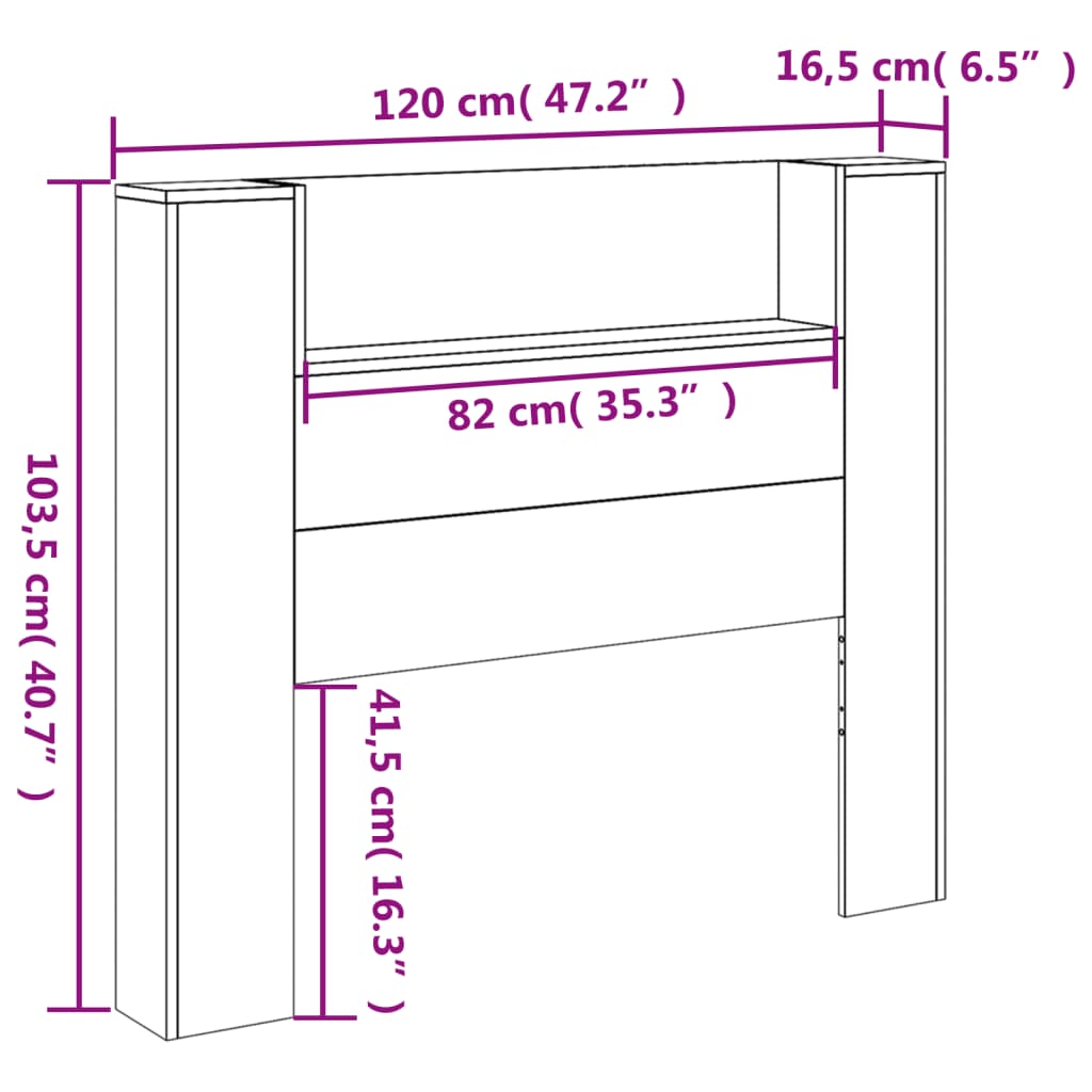 vidaXL Hodegavl skap med LED røkt eik 120x16,5x103,5 cm