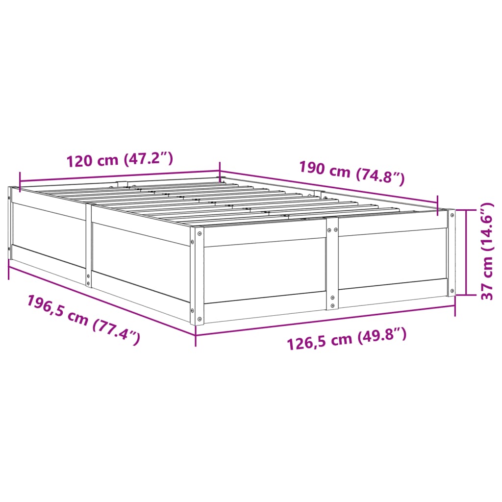 vidaXL Sengeramme uten madrass hvit 120x190 cm heltre furu