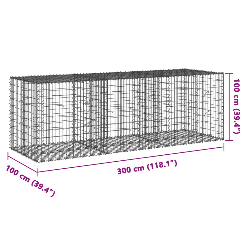 vidaXL Gabionkurv med deksel 300x100x100 cm galvanisert jern