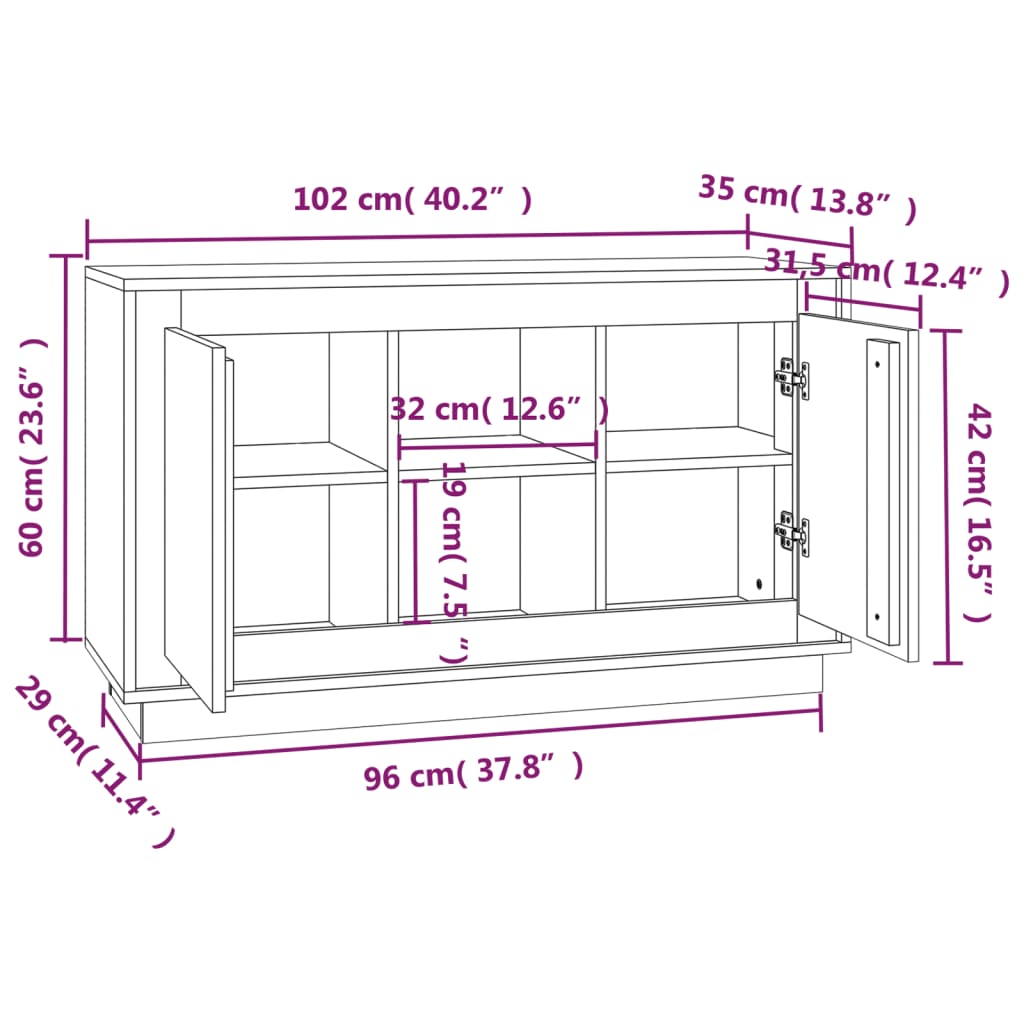 vidaXL Skjenk grå sonoma 102x35x60 cm konstruert tre