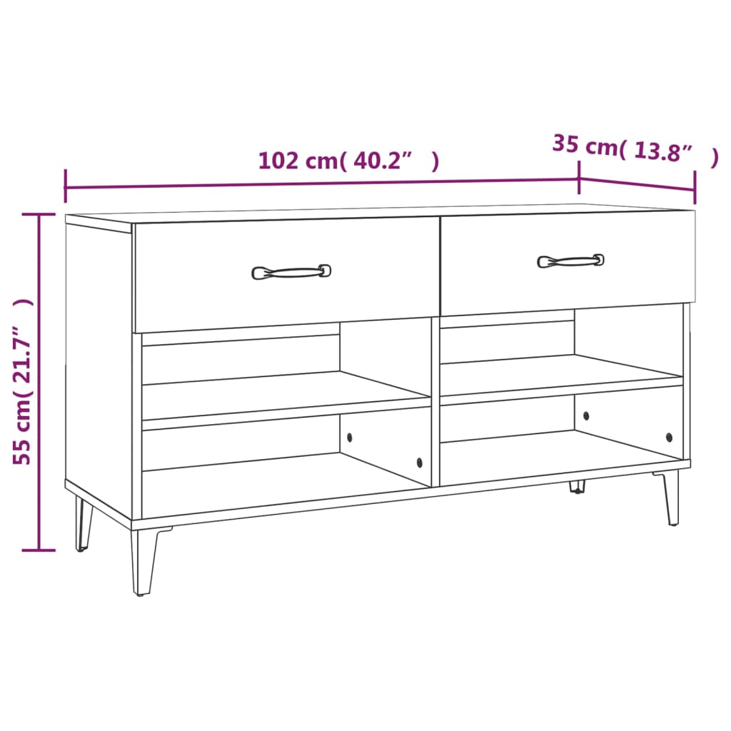 vidaXL Skoskap røkt eik 102x35x55 cm konstruert tre