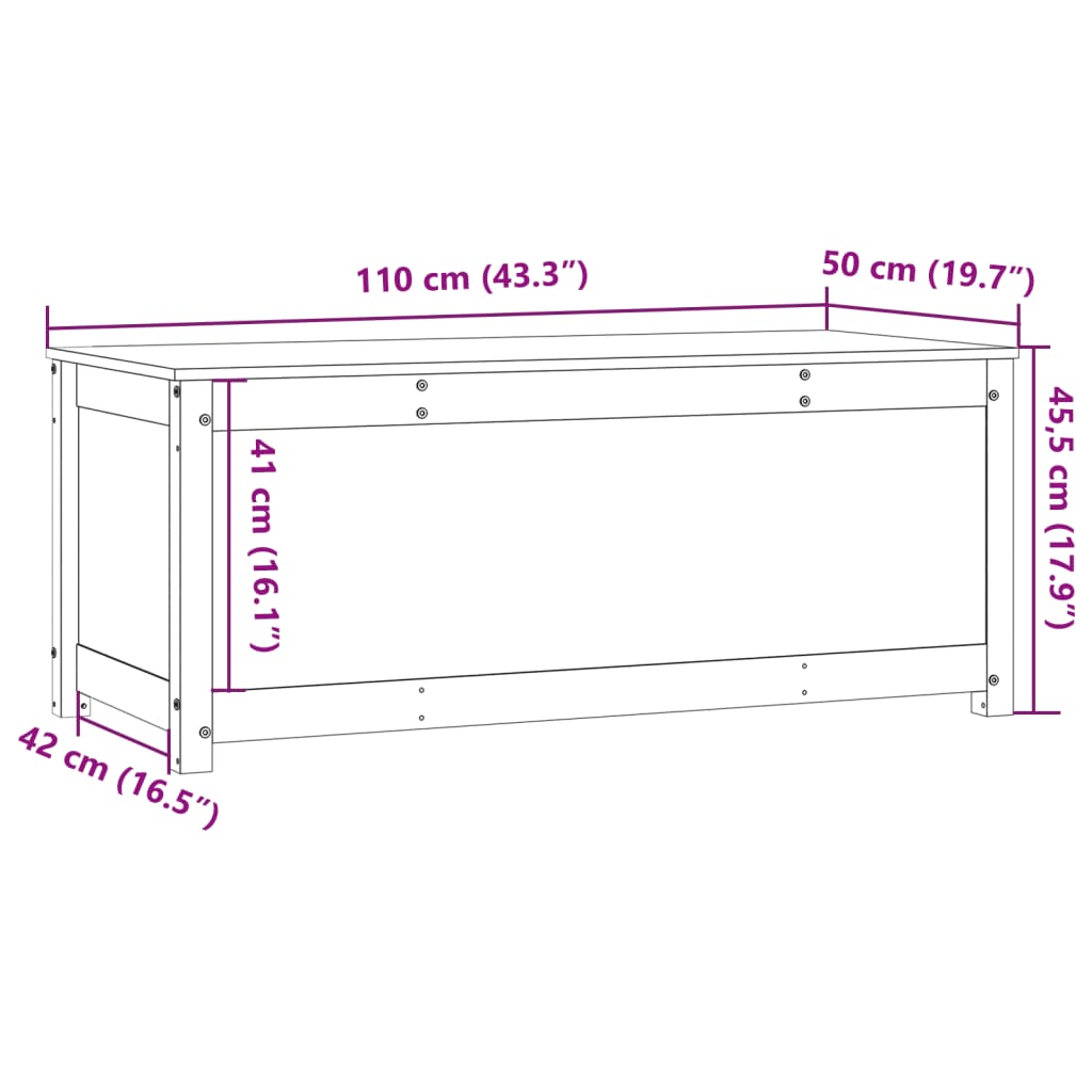 vidaXL Putekasse hvit 110x50x45,5 cm heltre furu