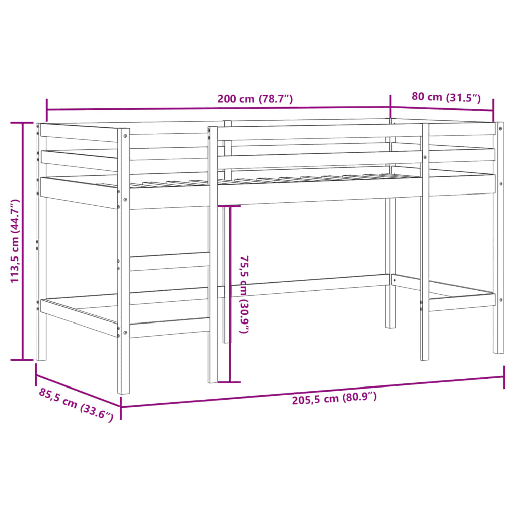 vidaXL Køyeseng for barn med stige hvit 80x200 cm heltre furu