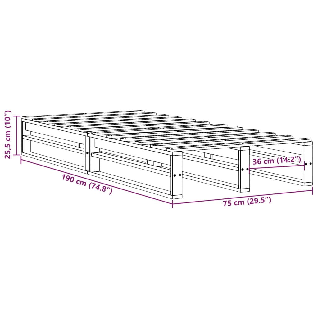 vidaXL Sengeramme uten madrass 75x190 cm heltre furu