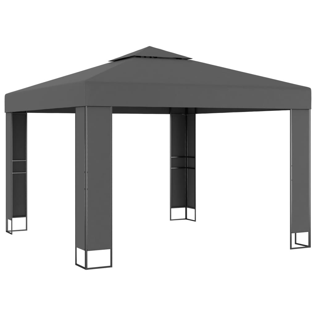 vidaXL Paviljong med dobbelt tak og LED-lysslynge 3x3 m antrasitt