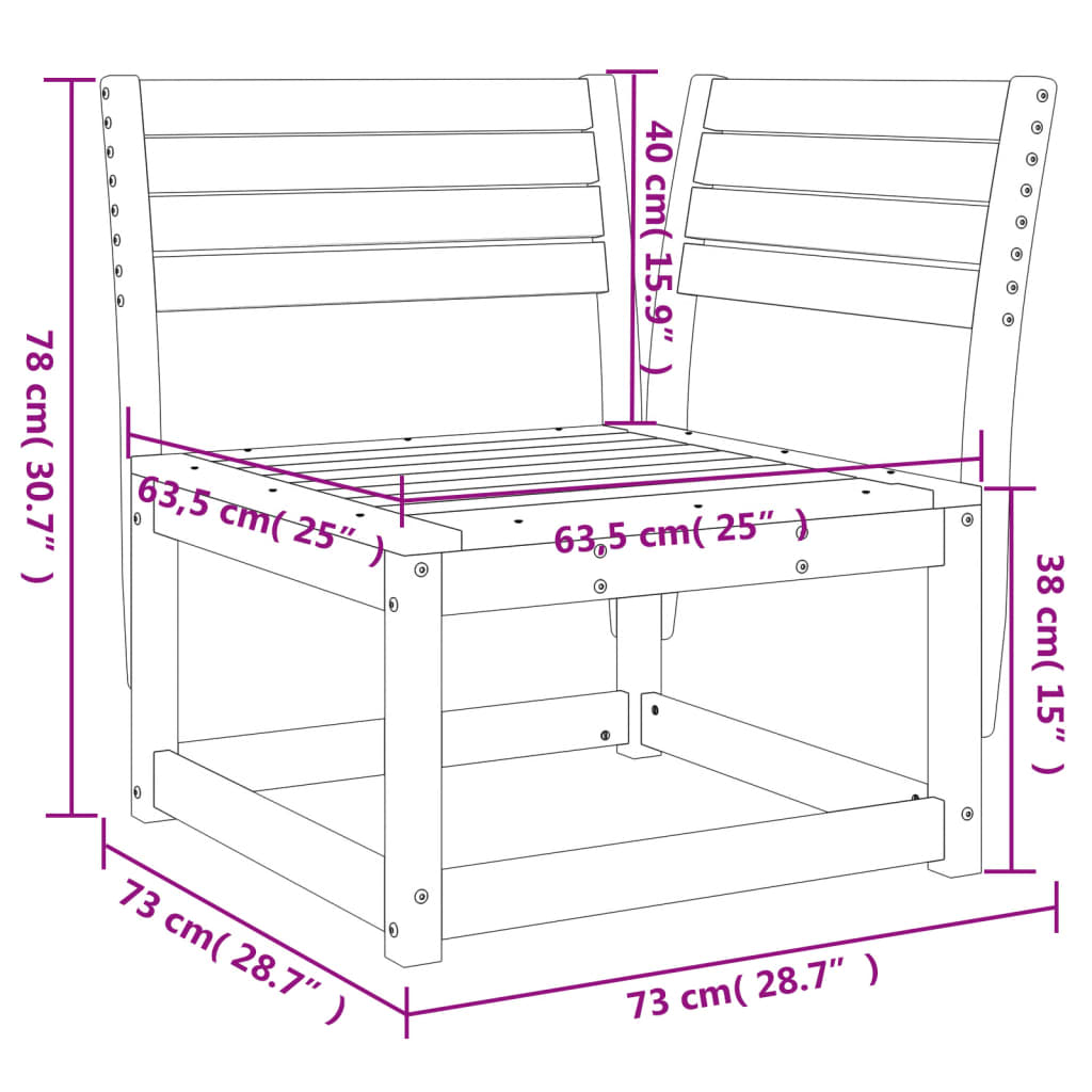 vidaXL Hagesofa for hjørne 73x73x78 cm heltre furu