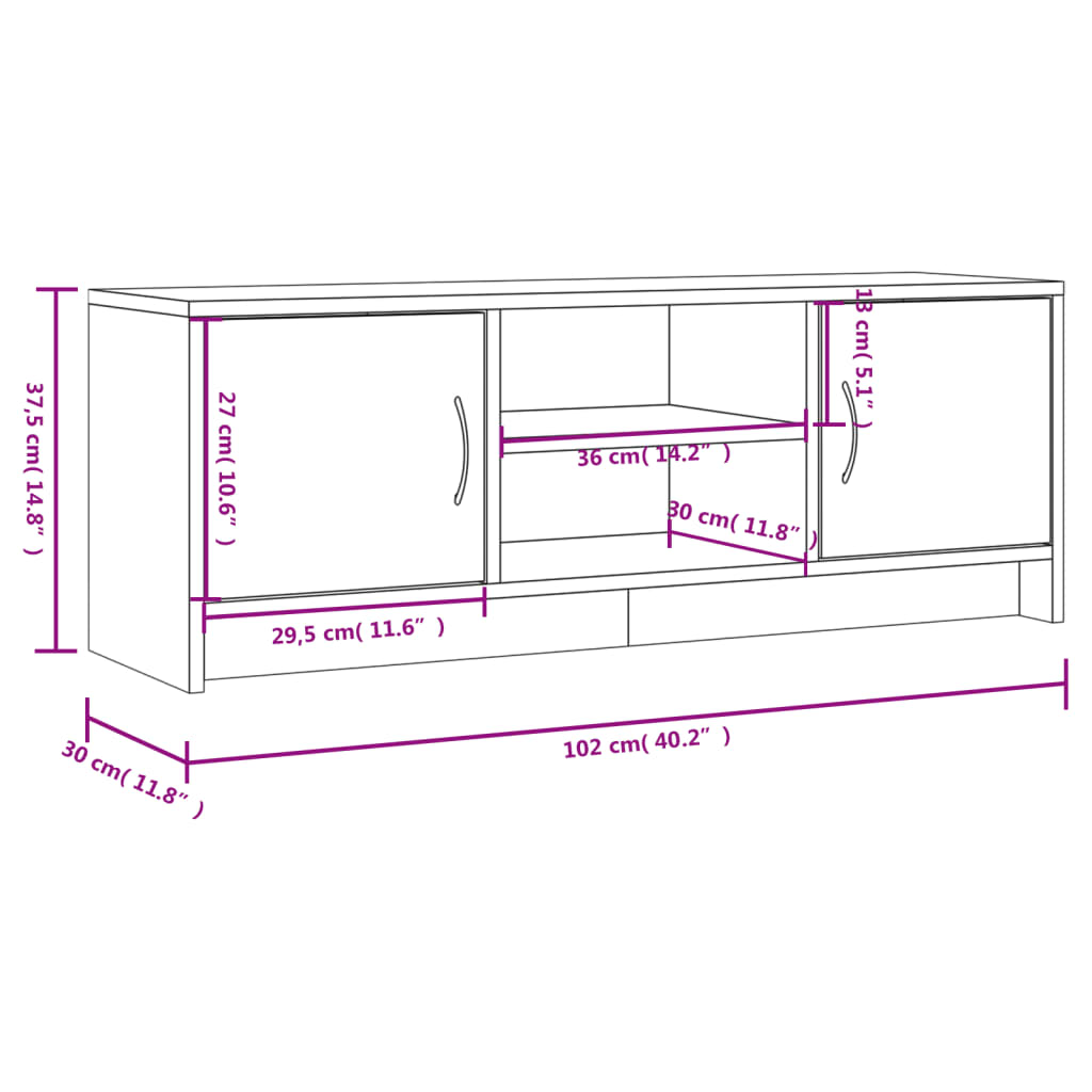 vidaXL TV-benk svart 102x30x37,5 cm konstruert tre