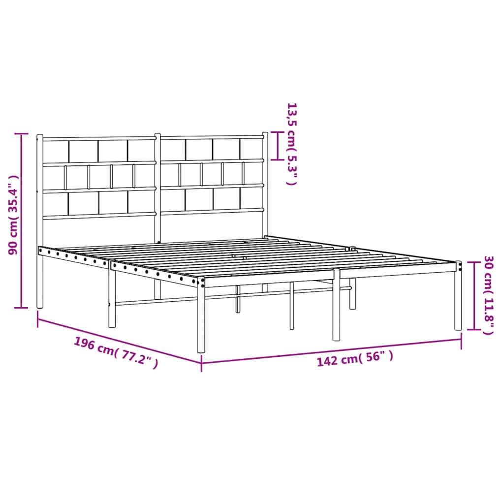 vidaXL Sengeramme i metall med hodegavl svart 135x190 cm