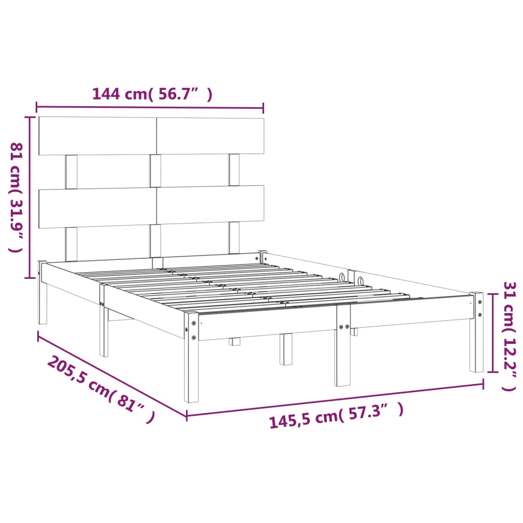 vidaXL Sengeramme svart heltre 140x200 cm