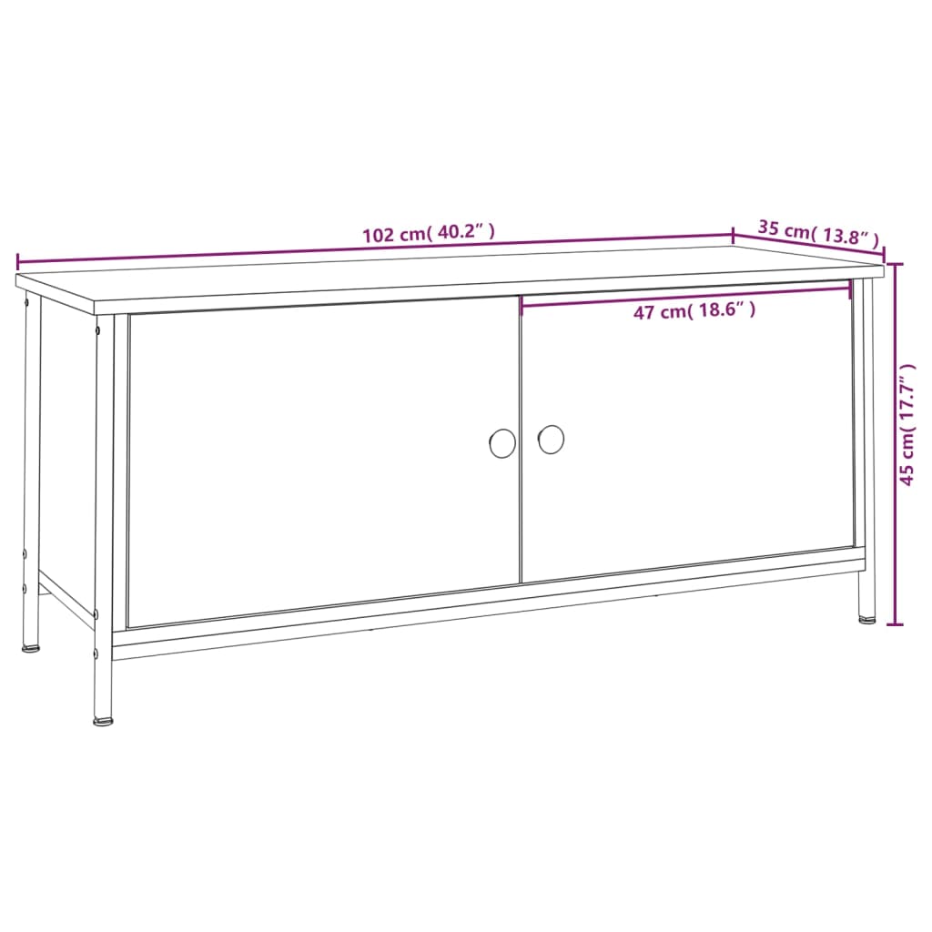 vidaXL TV-benk svart med dører 102x35x45 cm konstruert tre