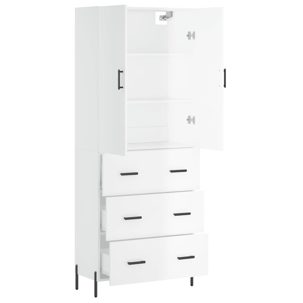 vidaXL Highboard høyglans hvit 69,5x34x180 cm konstruert tre