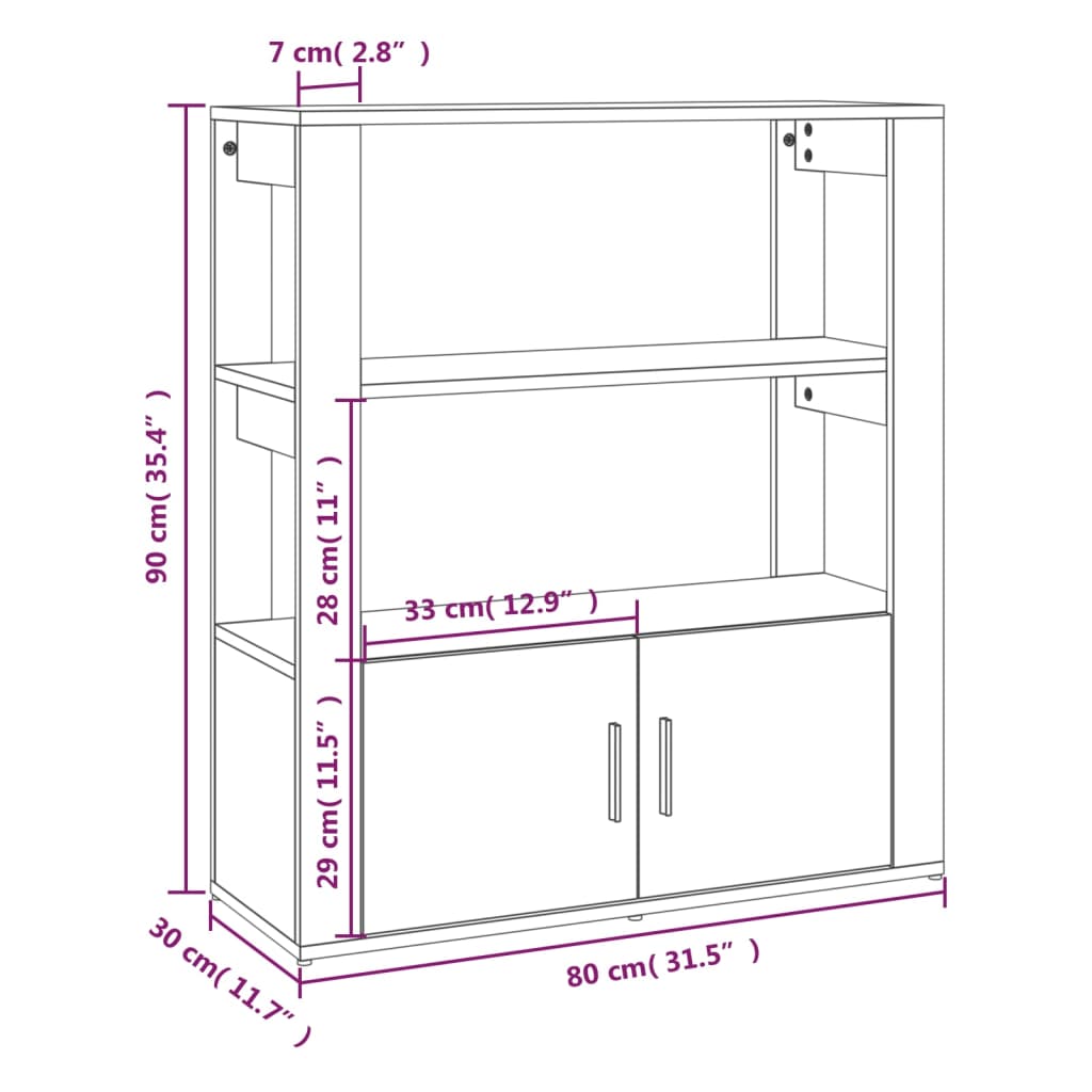 vidaXL Skjenk sonoma eik 80x30x90 cm konstruert tre