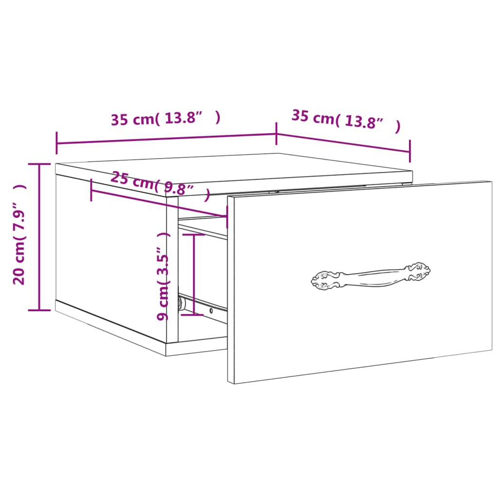 vidaXL Veggmonterte nattbord 2 stk høyglans hvit 35x35x20 cm