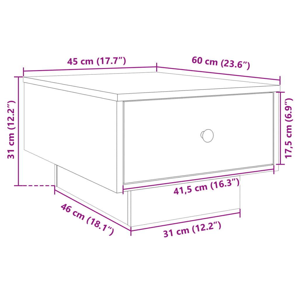 vidaXL Salongbord hvit 60x45x31 cm konstruert tre