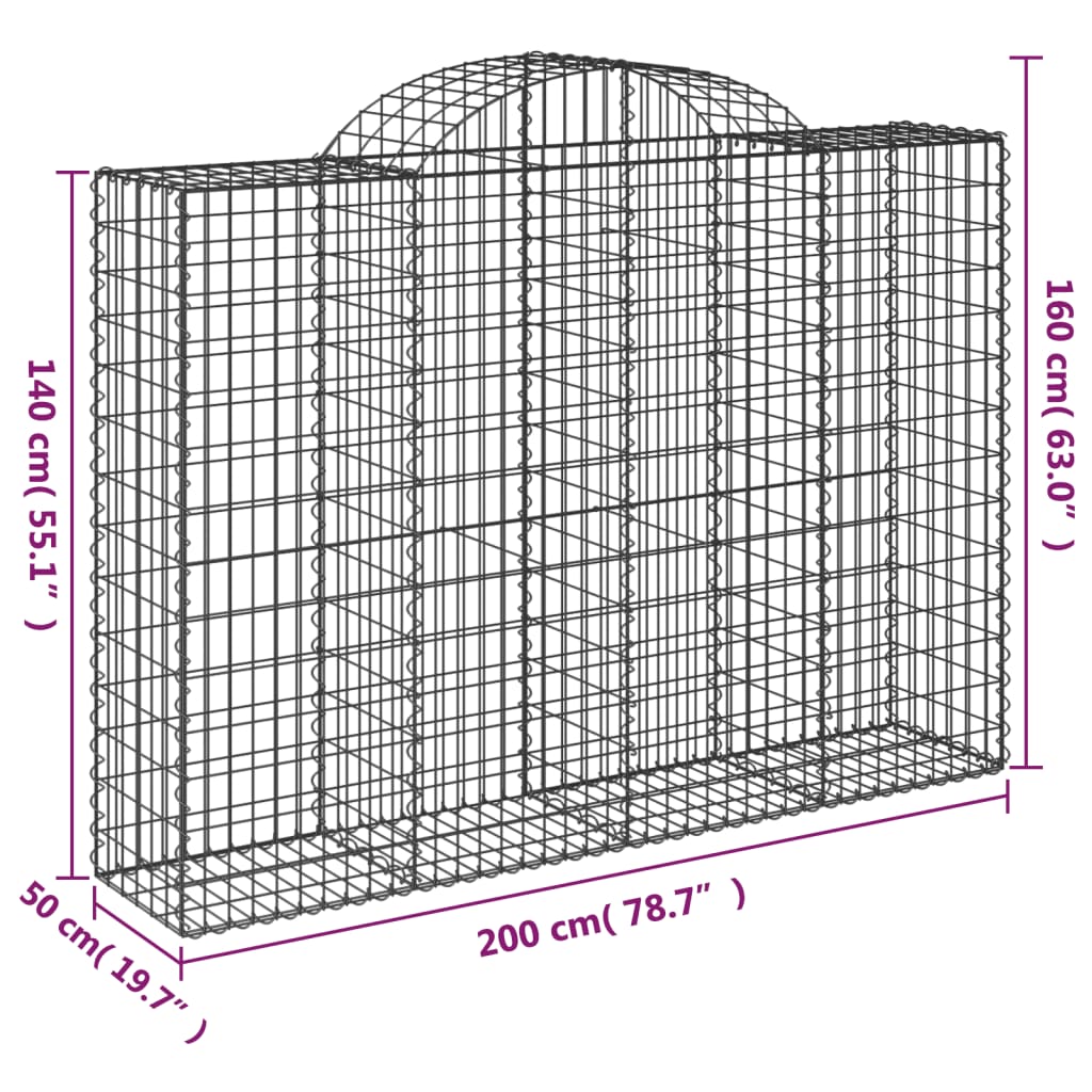 vidaXL Gabionkurver buede 7 stk 200x50x140/160 cm galvanisert jern