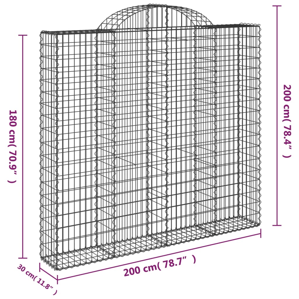 vidaXL Gabionkurver buede 2 stk 200x30x180/200 cm galvanisert jern