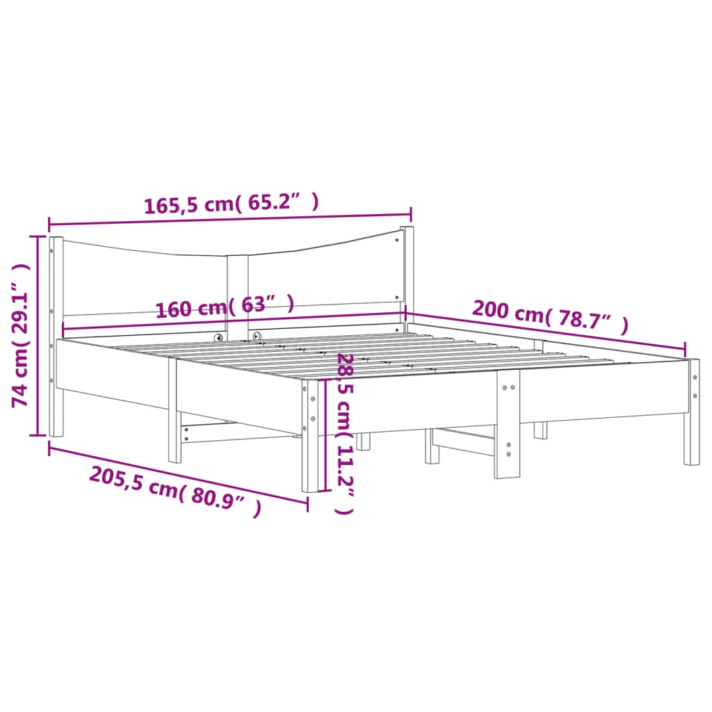 vidaXL Sengeramme uten madrass hvit 160x200 cm heltre furu