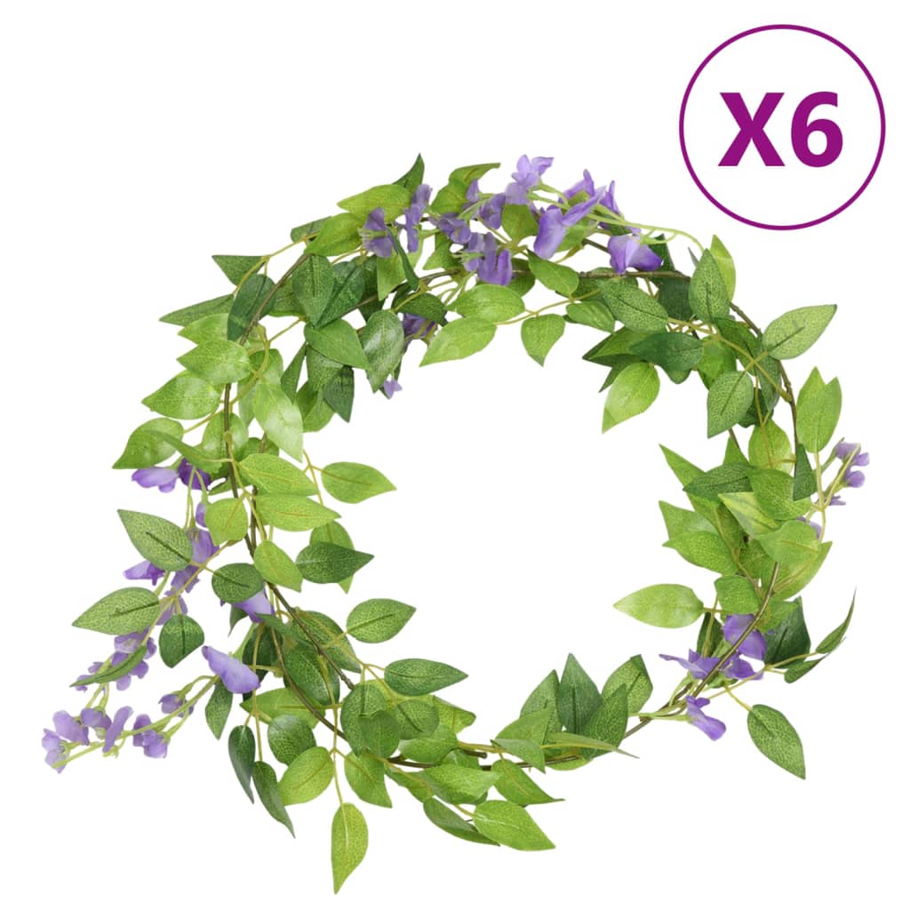 vidaXL Blomsterkranser for jul 6 stk lilla 200 cm