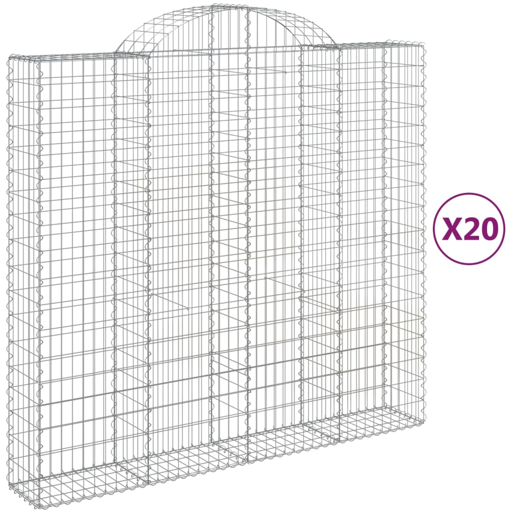 vidaXL Gabionkurver buede 20 stk 200x50x180/200 cm galvanisert jern