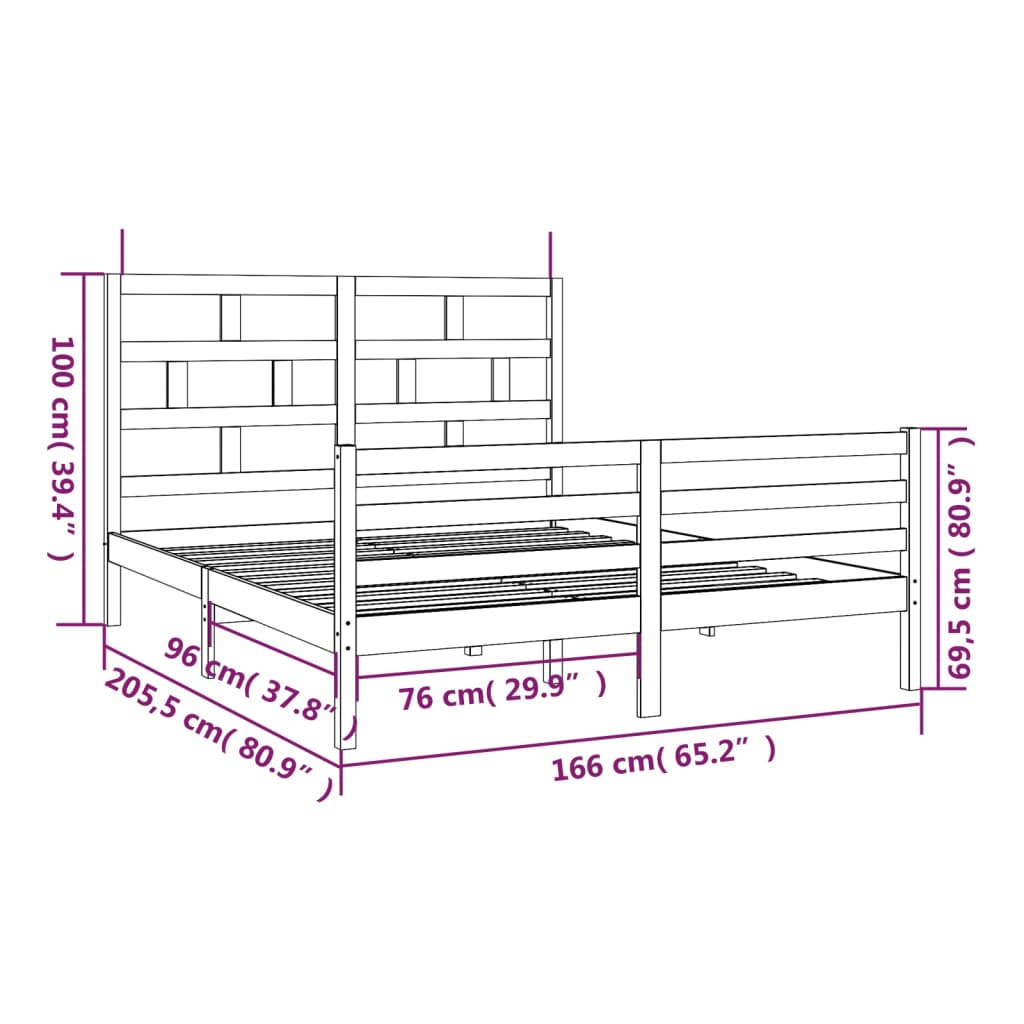 vidaXL Sengeramme hvit heltre furu 160x200 cm