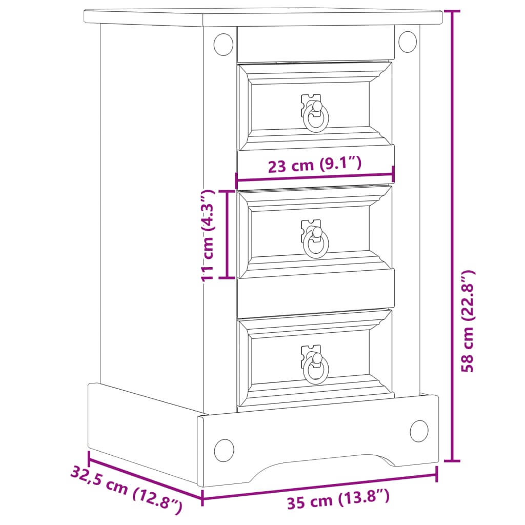 vidaXL Nattbord Corona 35x32,5x58 cm heltre furu