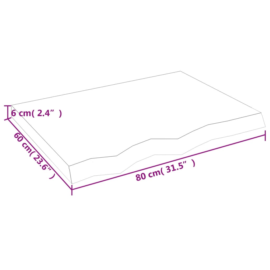 vidaXL Bordplate 80x60x(2-6) cm ubehandlet heltre eik