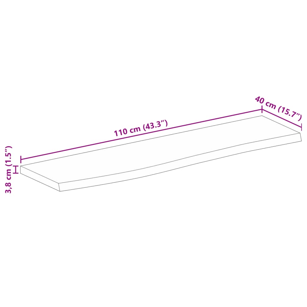 vidaXL Bordplate 110x40x3,8 cm naturlig kant grovt heltre mangotre