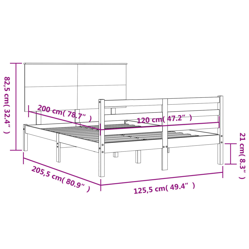 vidaXL Sengeramme med hodegavl hvit 120x200 cm heltre