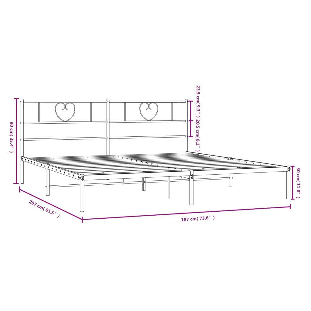 vidaXL Sengeramme i metall med sengegavl hvit 180x200 cm