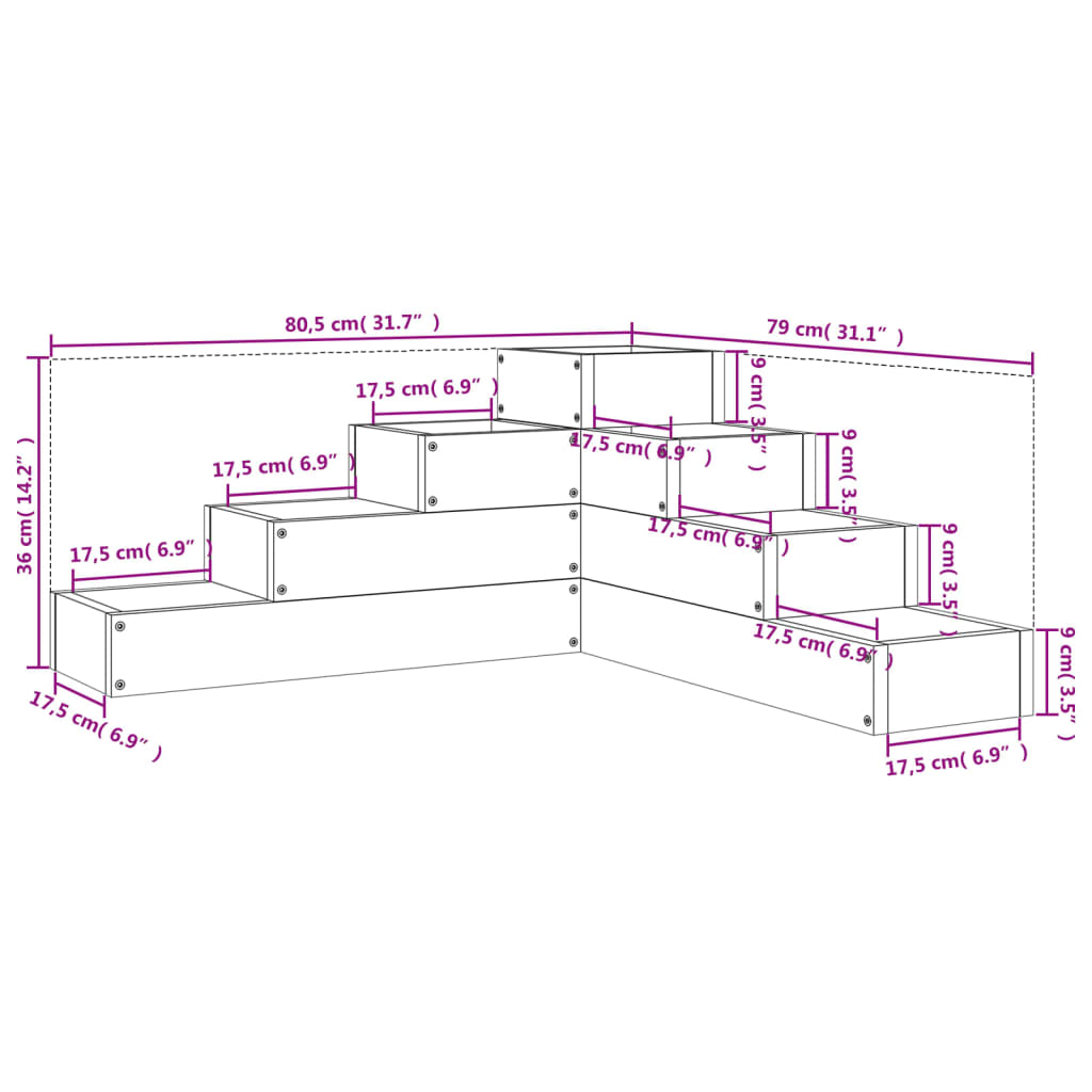 vidaXL Hageplantekasse 4 etasjer 80,5x79x36 cm heltre furu