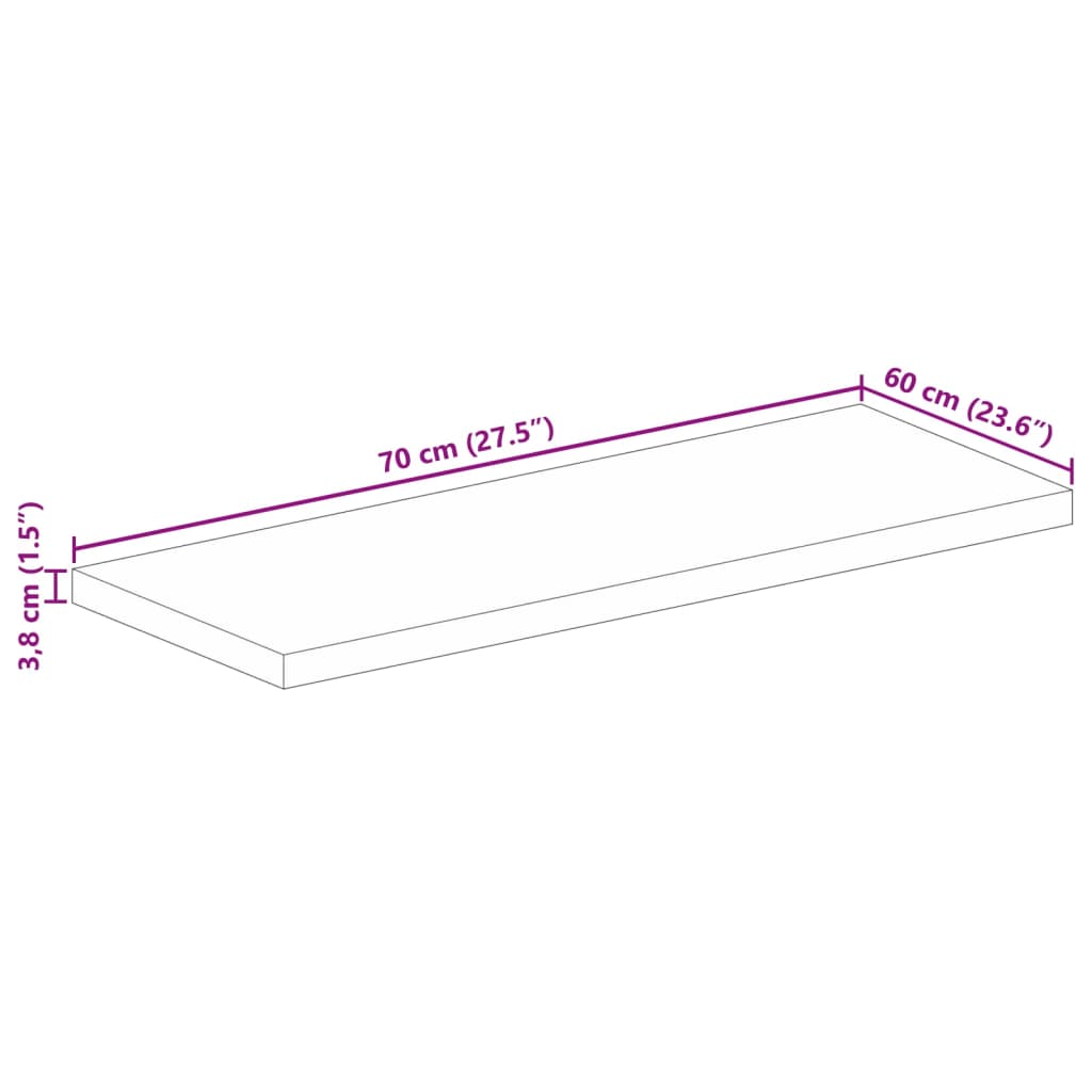 vidaXL Bordplate 70x60x3,8 cm rektangulær gjenvunnet heltre