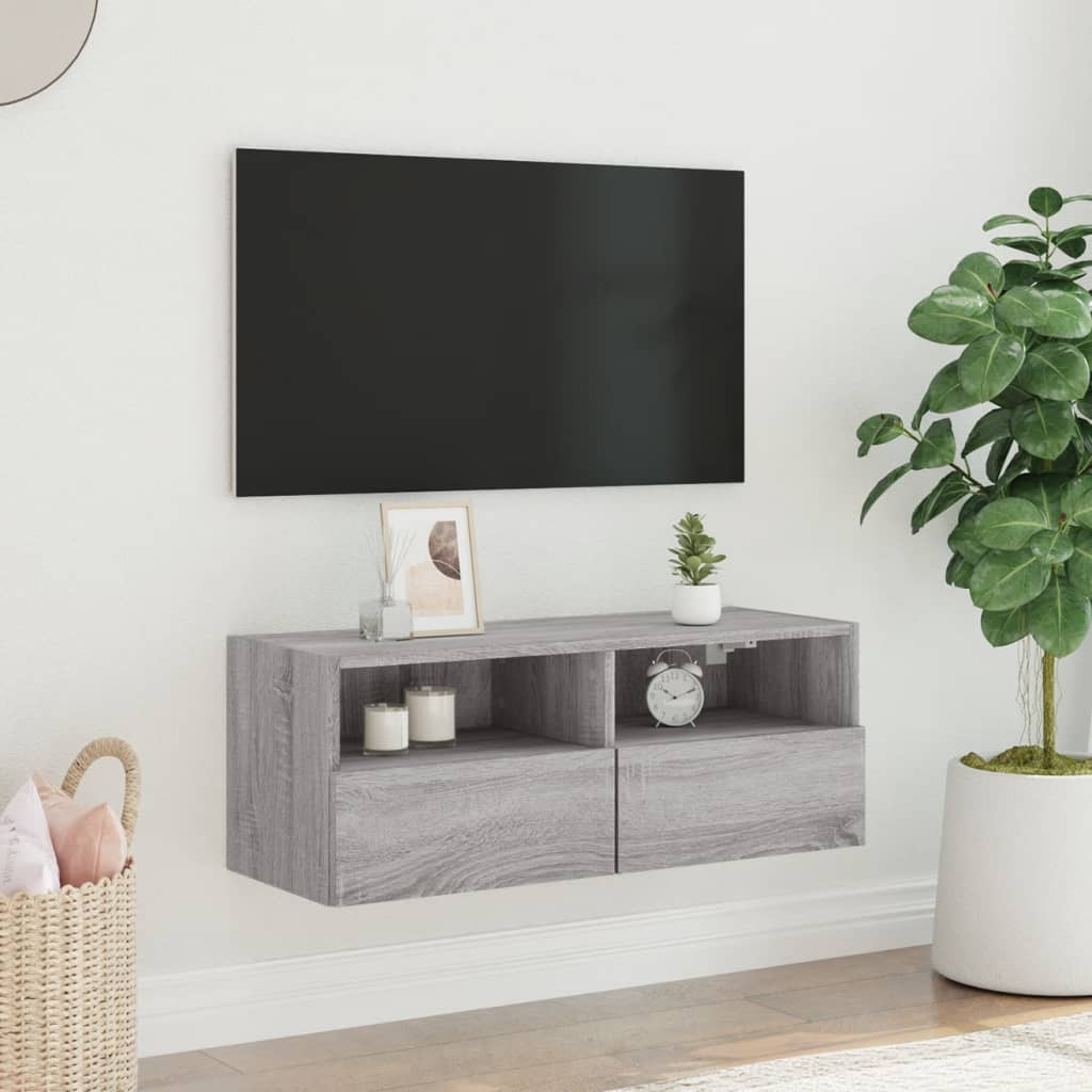 vidaXL Vegghengt TV-benk grå sonoma 80x30x30 cm konstruert tre