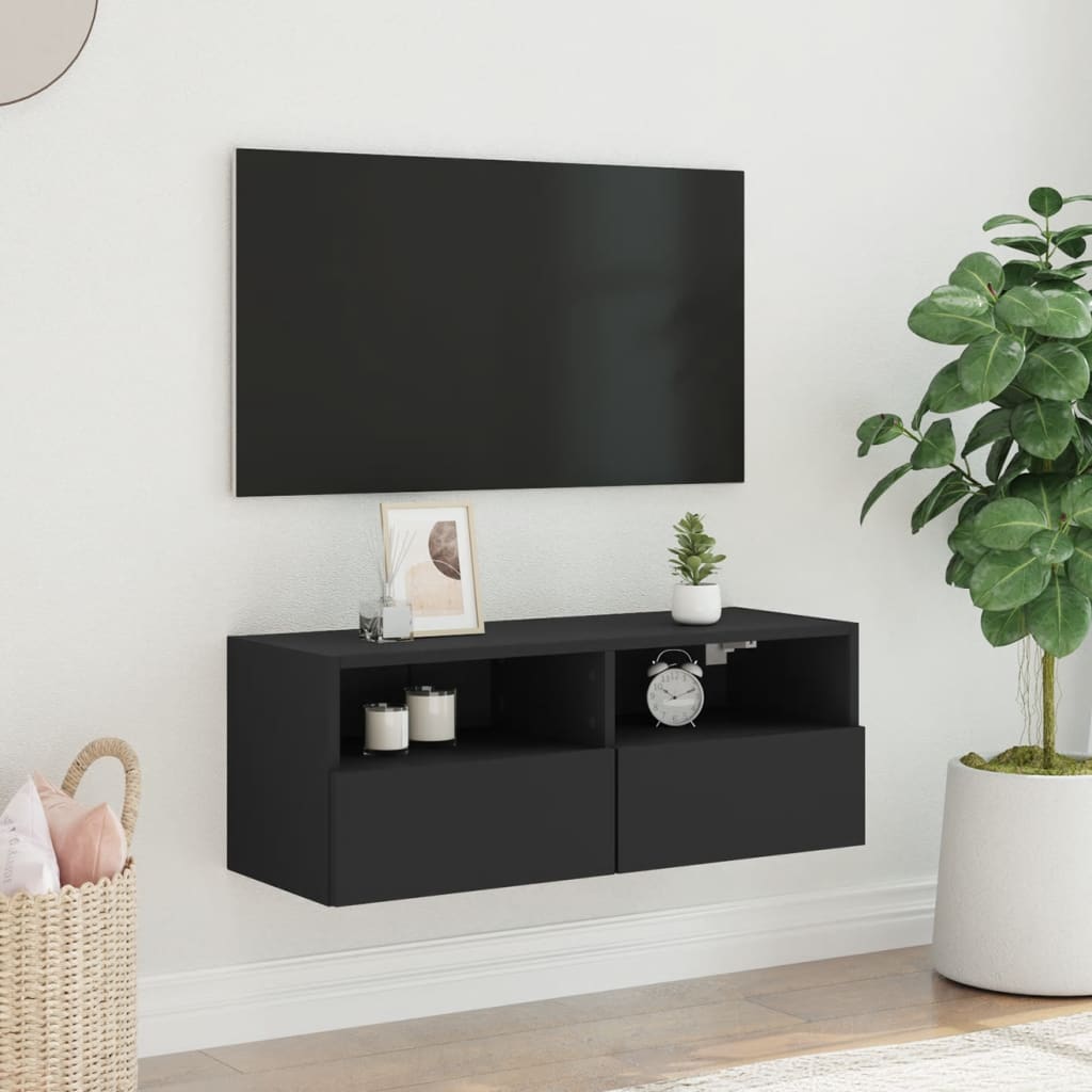 vidaXL Vegghengt TV-benk svart 80x30x30 cm konstruert tre