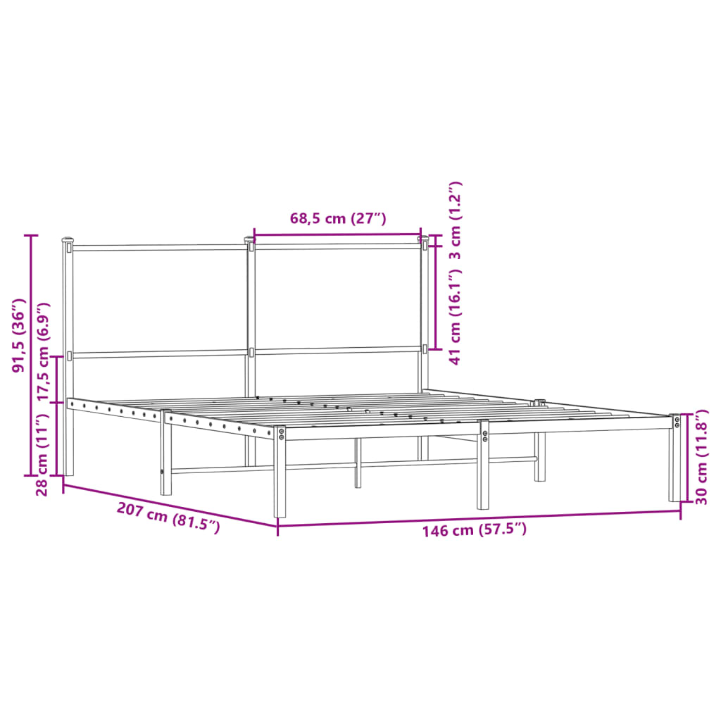 vidaXL Sengeramme i metall uten madrass brun eik 140x200 cm