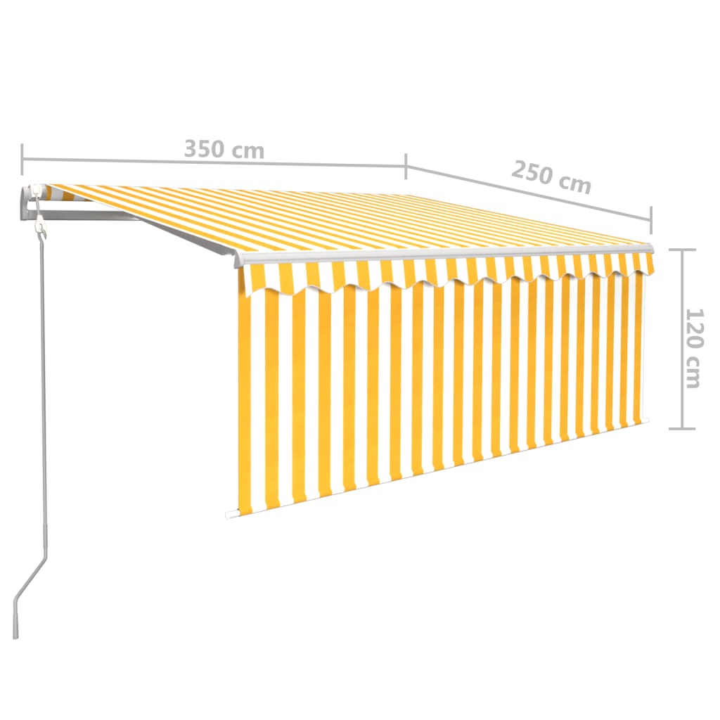 vidaXL Automatisk uttrekkbar markise med rullegardin 3,5x2,5m gul hvit