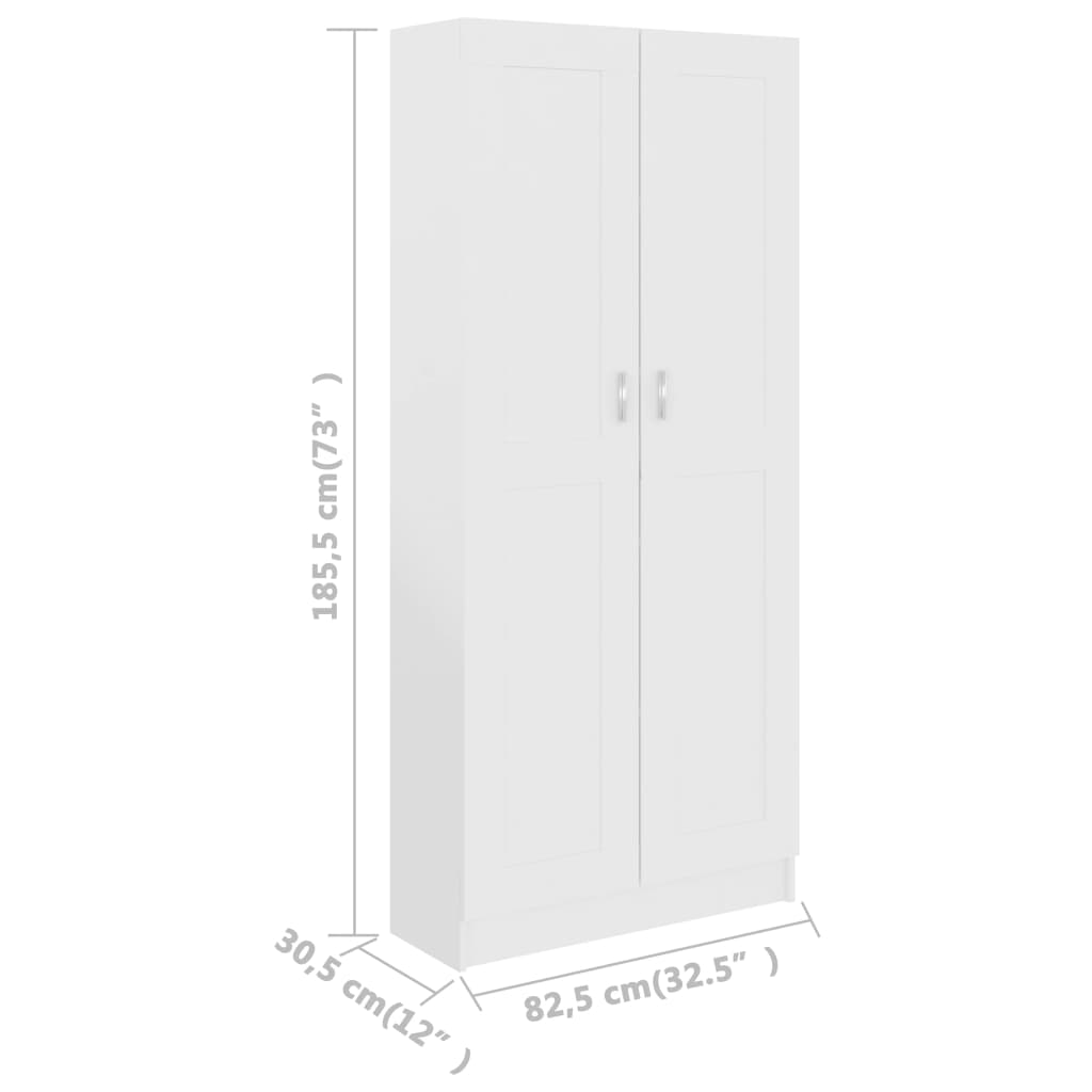 vidaXL Bokhylle hvit 82,5x30,5x185,5 cm konstruert tre