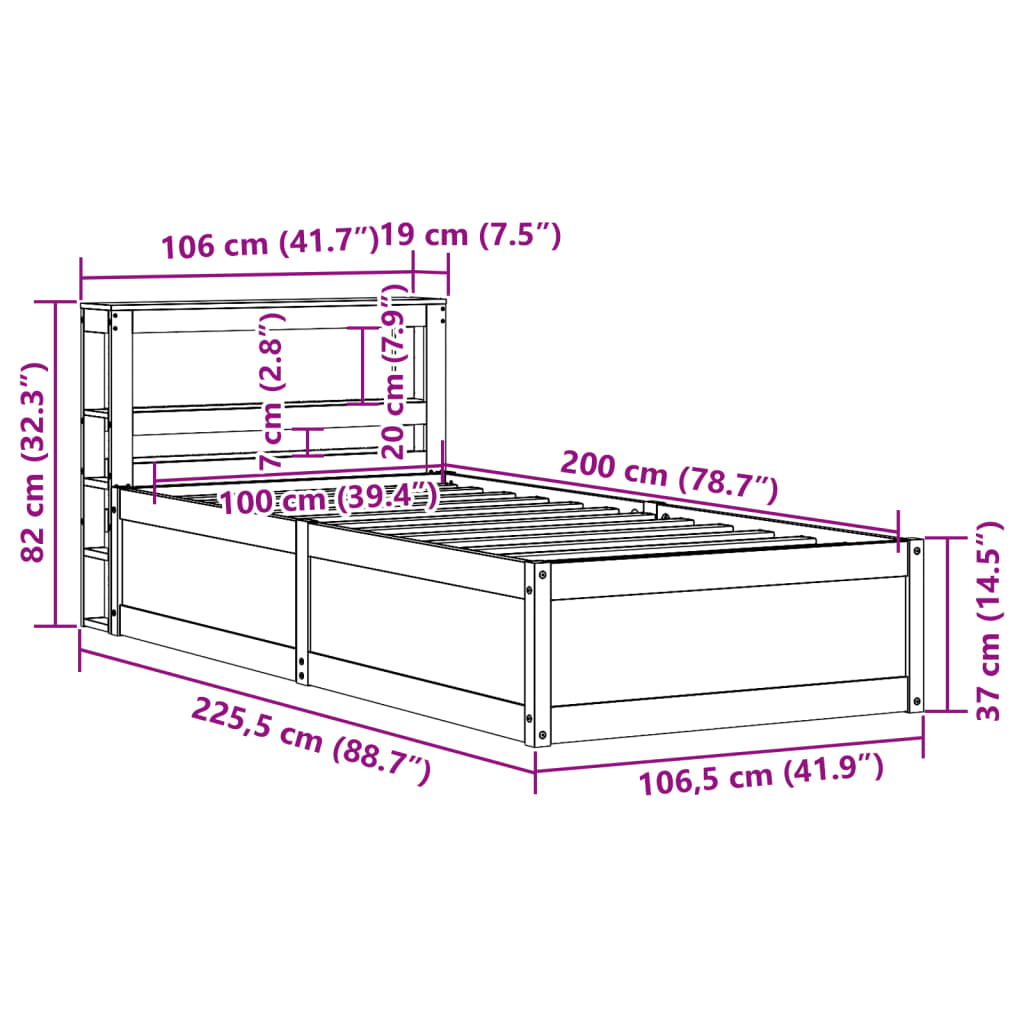 vidaXL Sengeramme med hodegavl hvit 100x200 cm heltre furu