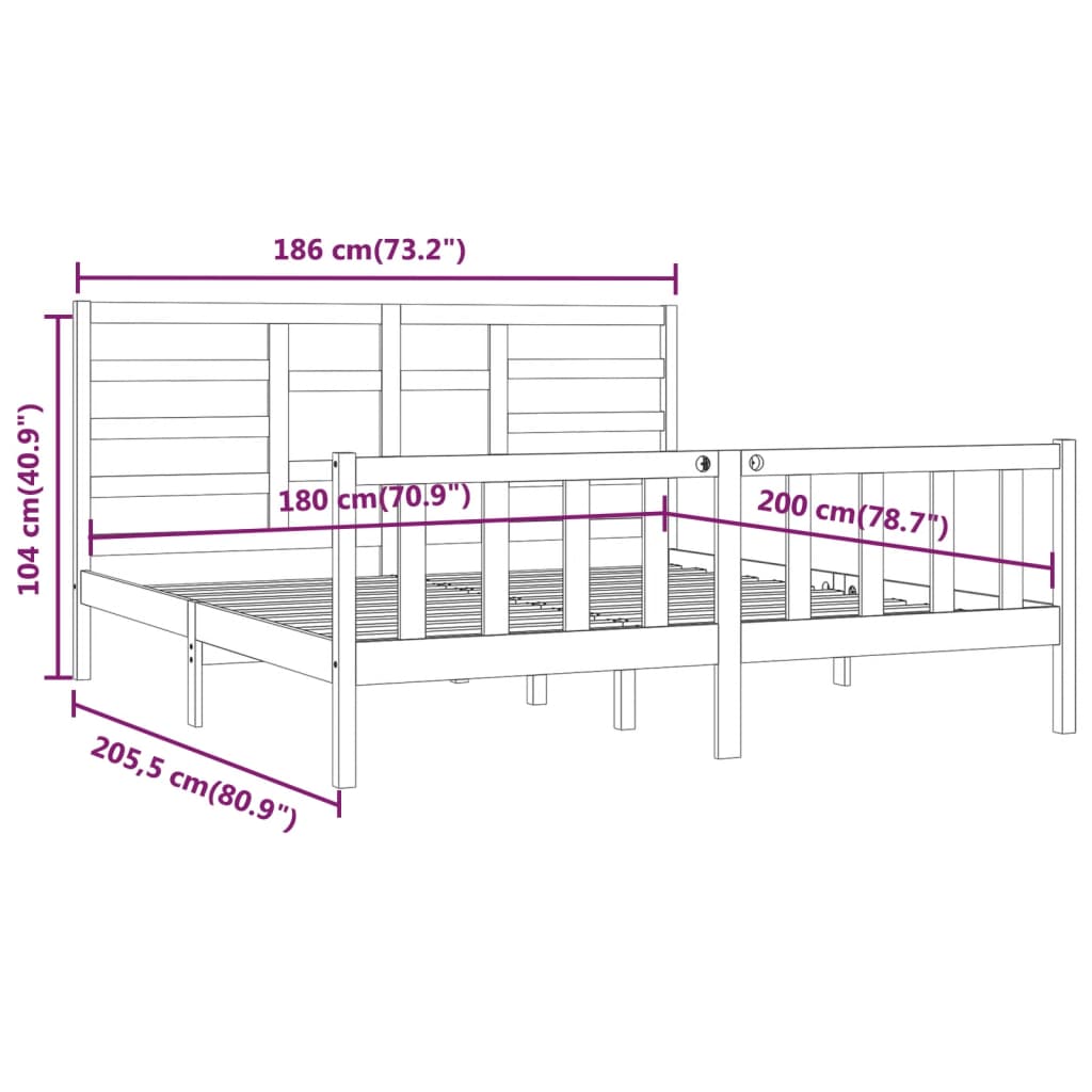 vidaXL Sengeramme hvit heltre 180x200 cm Super King