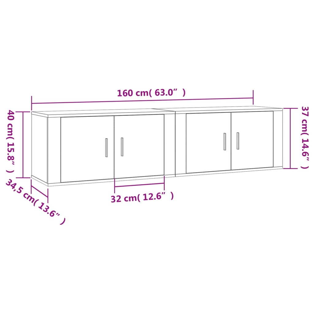 vidaXL Vegghengte TV-benker 2 stk betonggrå 80x34,5x40 cm