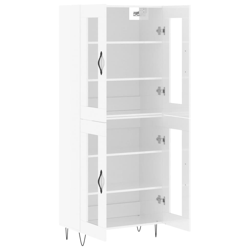 vidaXL Highboard høyglans hvit 69,5x34x180 cm konstruert tre