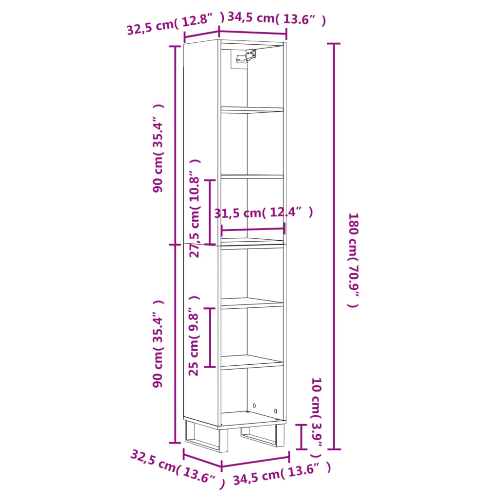 vidaXL Highboard betonggrå 34,5x32,5x180 cm konstruert tre